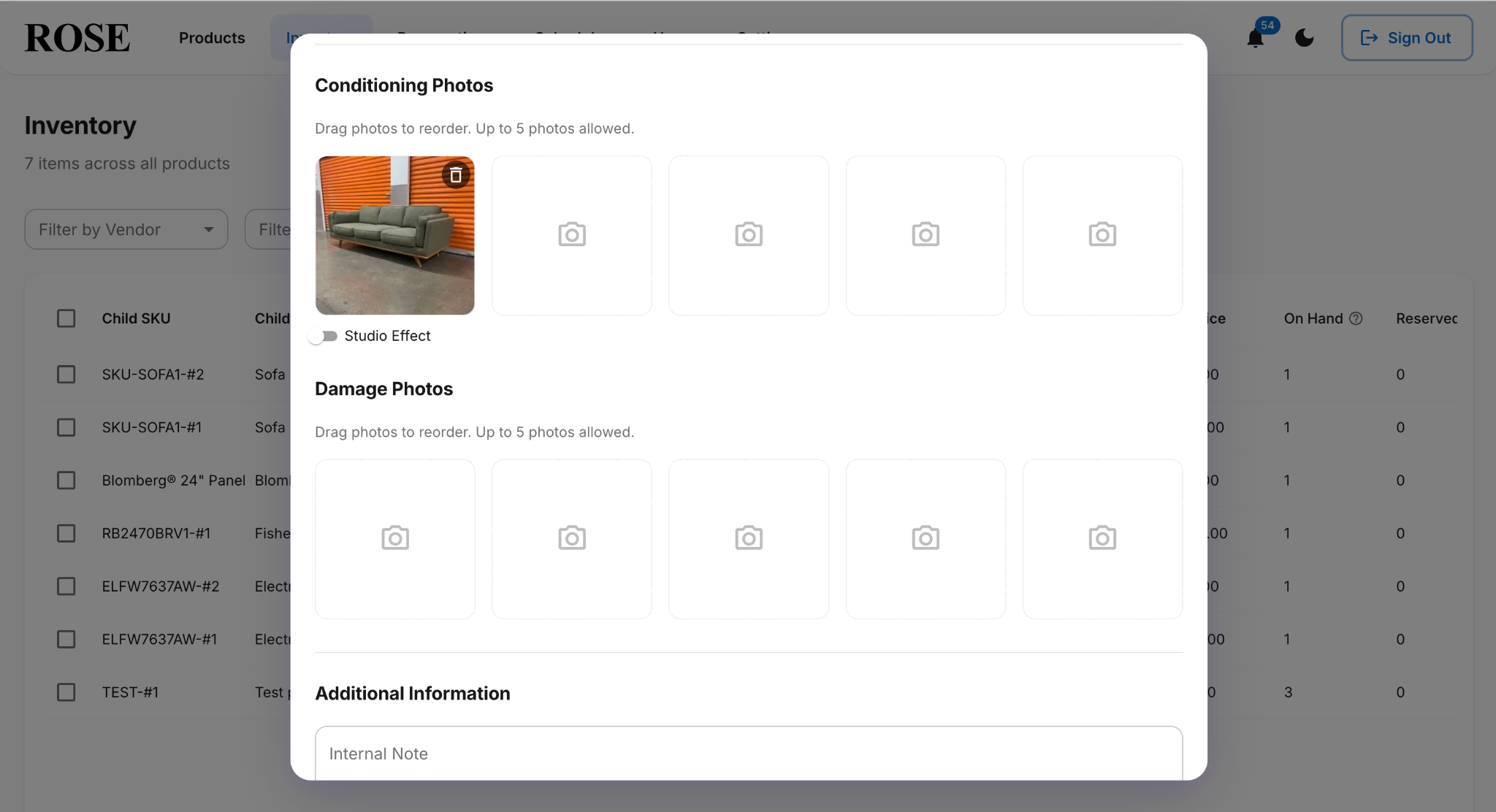 Plenish ROSE Direct — AI photo enhancement and damage photo upload interface
